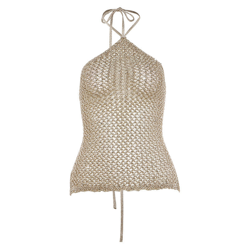 Frühlings-Damen-Woll-Hohl-Cutout Sexy Neckholder zum Schnüren rückenfreies Oberteil für Damen