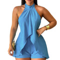 Women Clothing Cold Shoulder Sleeveless Halter Backless Jumpsuit Casual Women Pants