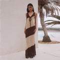 Sexy gestreiftes, gestricktes, hohles, ausgeschnittenes Strandkleid, Bikini-Badeanzug-Strandkleid für Damen