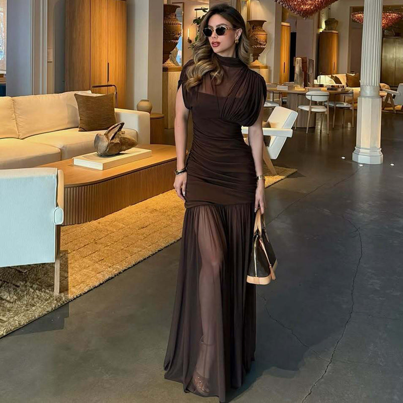 Sexy Socialite Eng anliegendes Maxikleid mit engem Schnitt, Stickereien und transparentem Hüftbereich für Damen