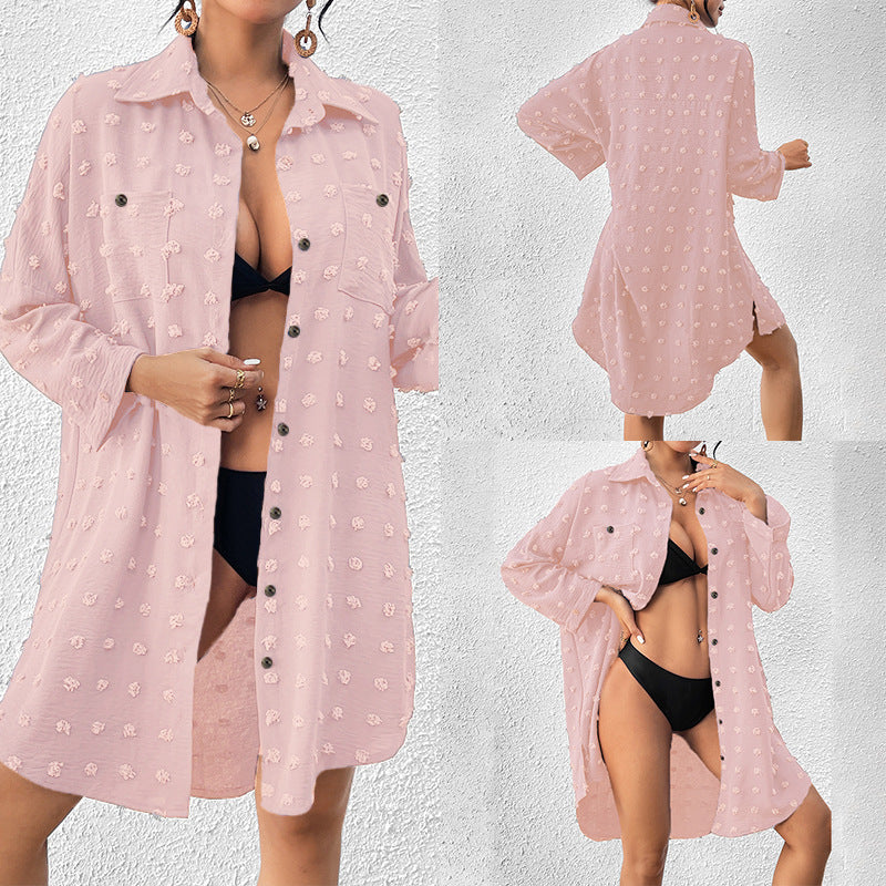 Urlaub Sonnenschutz Kleidung Damen Strandjacke Strand-Cover-Up Hemd mit Knopfleiste Badeanzug Überwurf