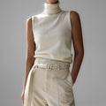 Knitted Sleeveless Vest Autumn High Neck Vest Sweater Minimalist Vest Top Women