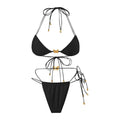 Einfarbiger elastischer String Schmetterlings-Ornament Bikini Sexy Split Triangle Bag Tied Swimsuit Damen