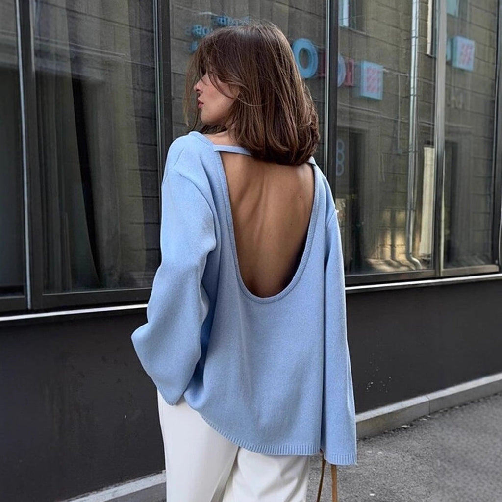 Pull en coton, automne hiver, dos nu, pull en tricot ample pour femme
