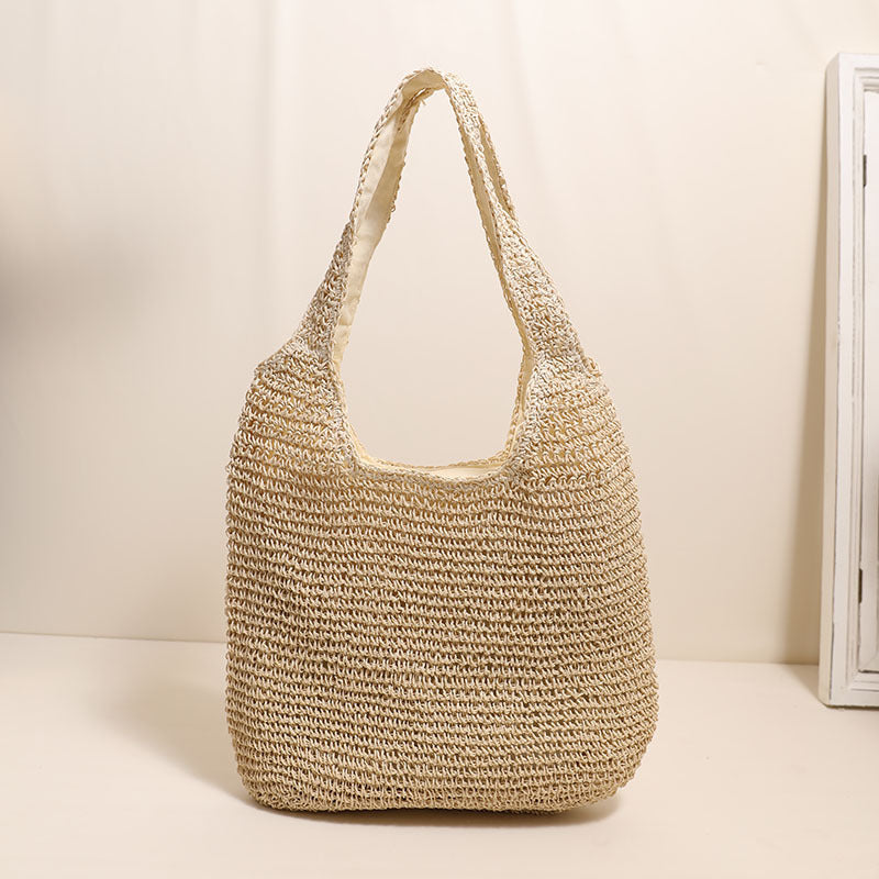 Grand sac à bandoulière en paille grande capacité, sac en paille simple, sac tissé, sac de plage de vacances, sac décontracté pour femme