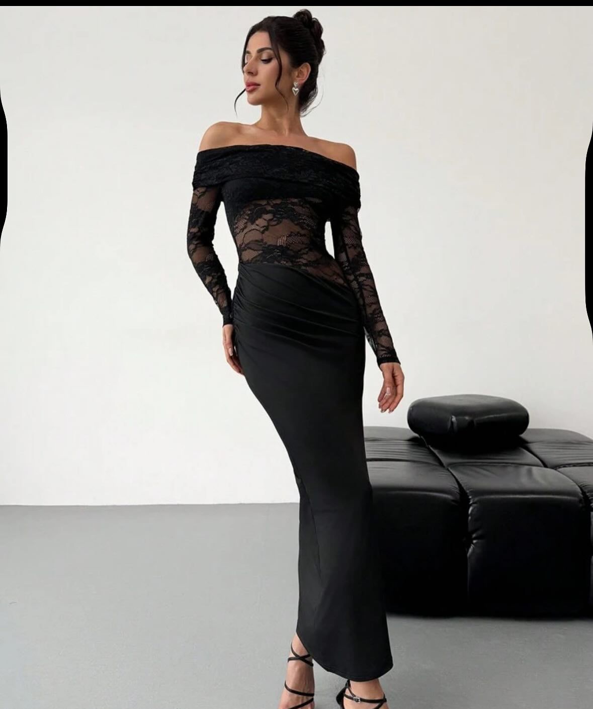 Robe longue maxi découpée à épaules dénudées en dentelle pour femme, coupe moulante sexy à manches longues, vêtement d'été de haute qualité
