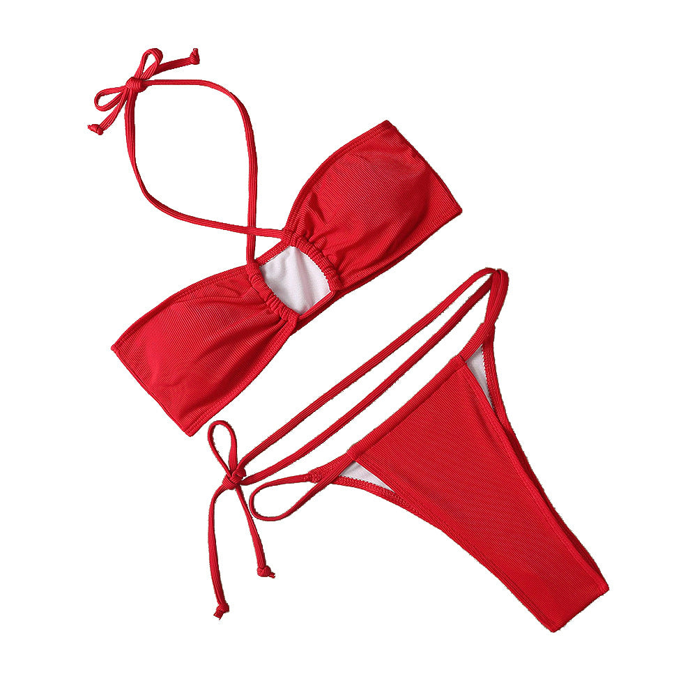 Einfarbiger zweiteiliger Damen-Bikini Sexy Bademode