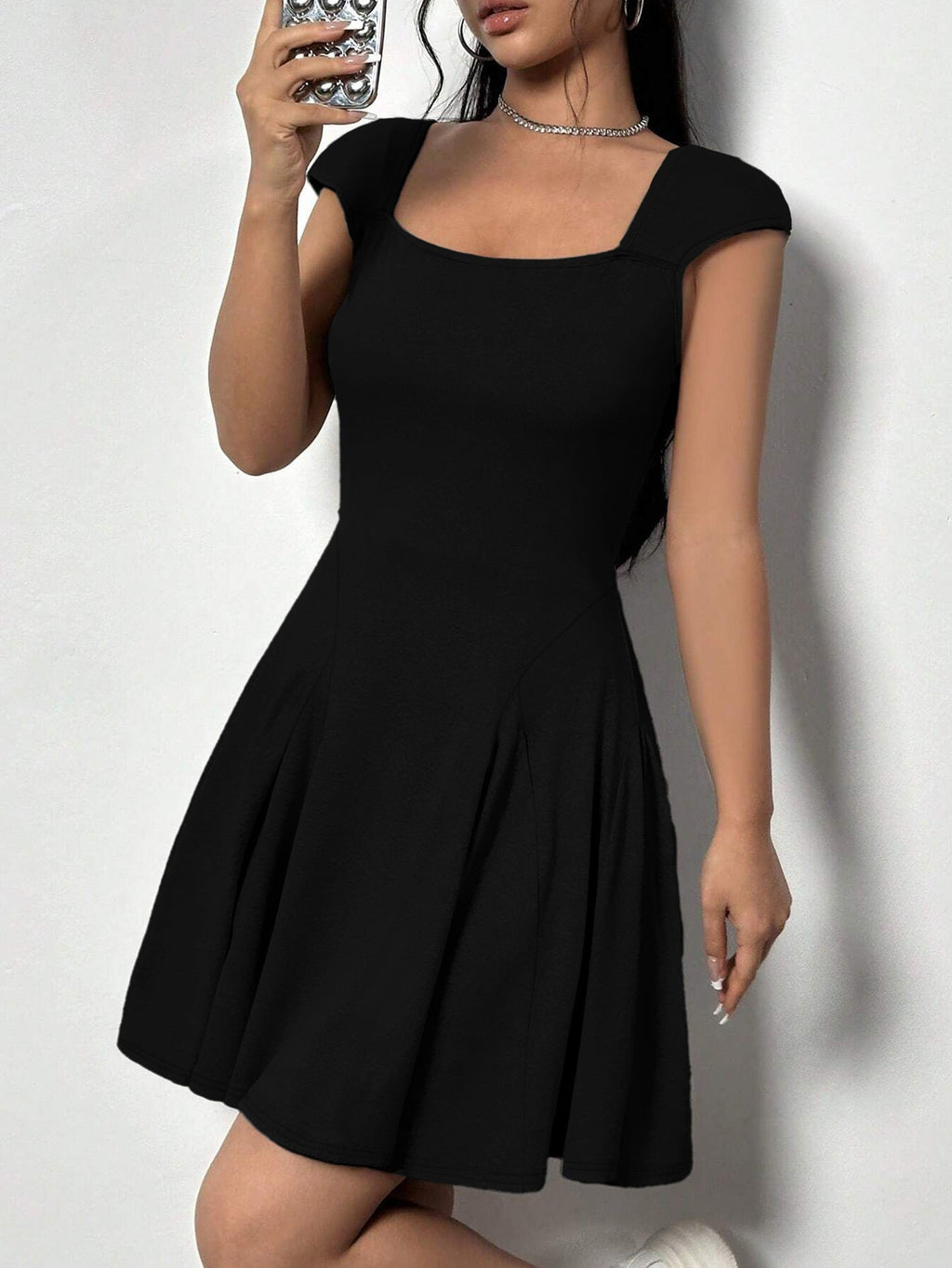 Damenbekleidung Sommer Rückenfrei Bandage Eckiger Ausschnitt Sexy Kleid