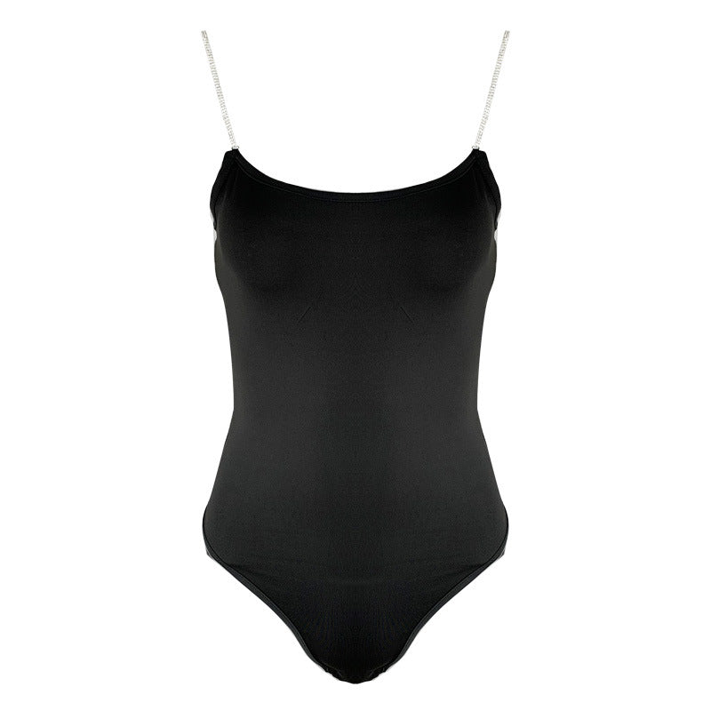 Sommer Damenbekleidung Diamantkette Slim Top Sexy tief ausgeschnittener Sling-Body