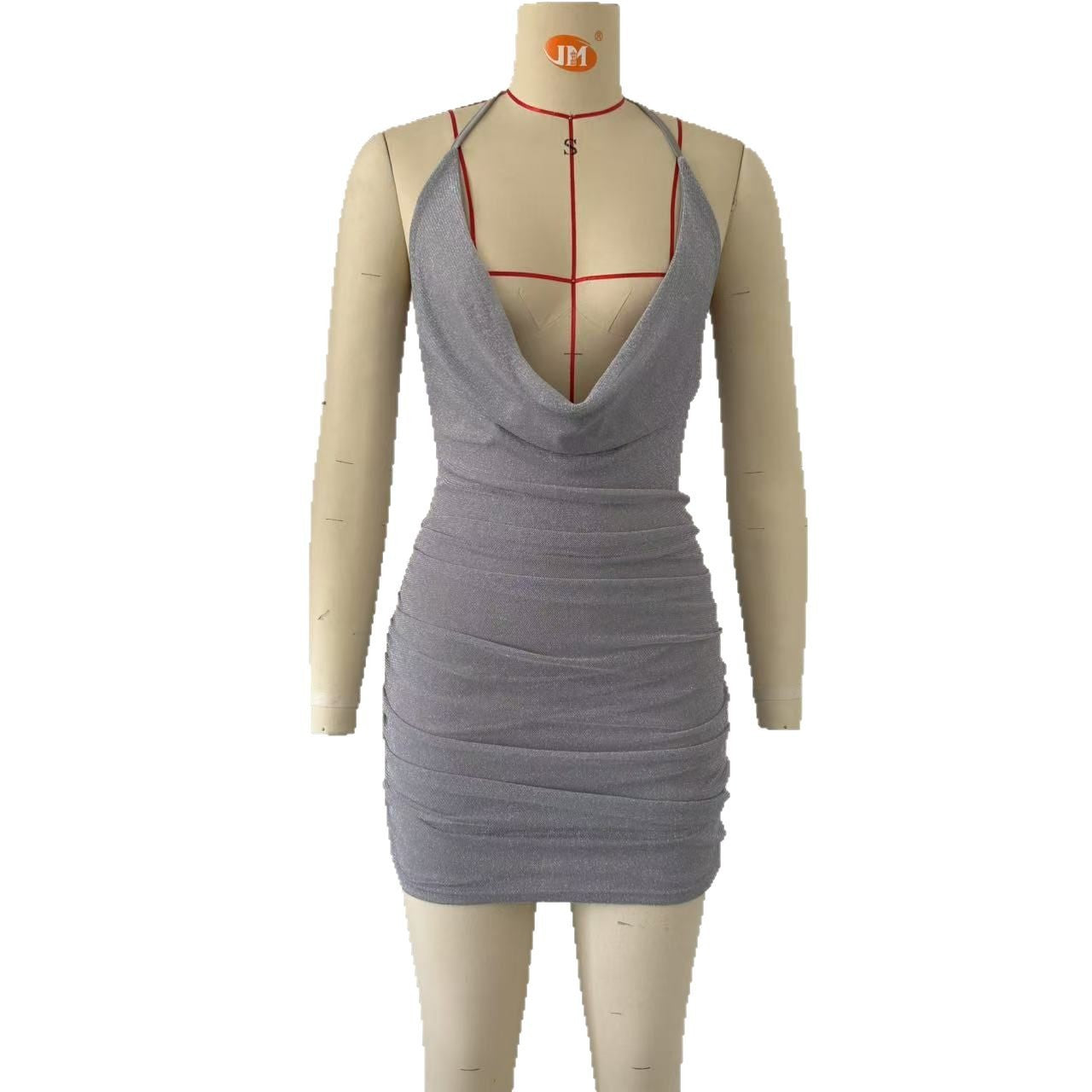Robe plissée sexy pour femme, décolletée, dos nu, coupe ajustée, hanches nues