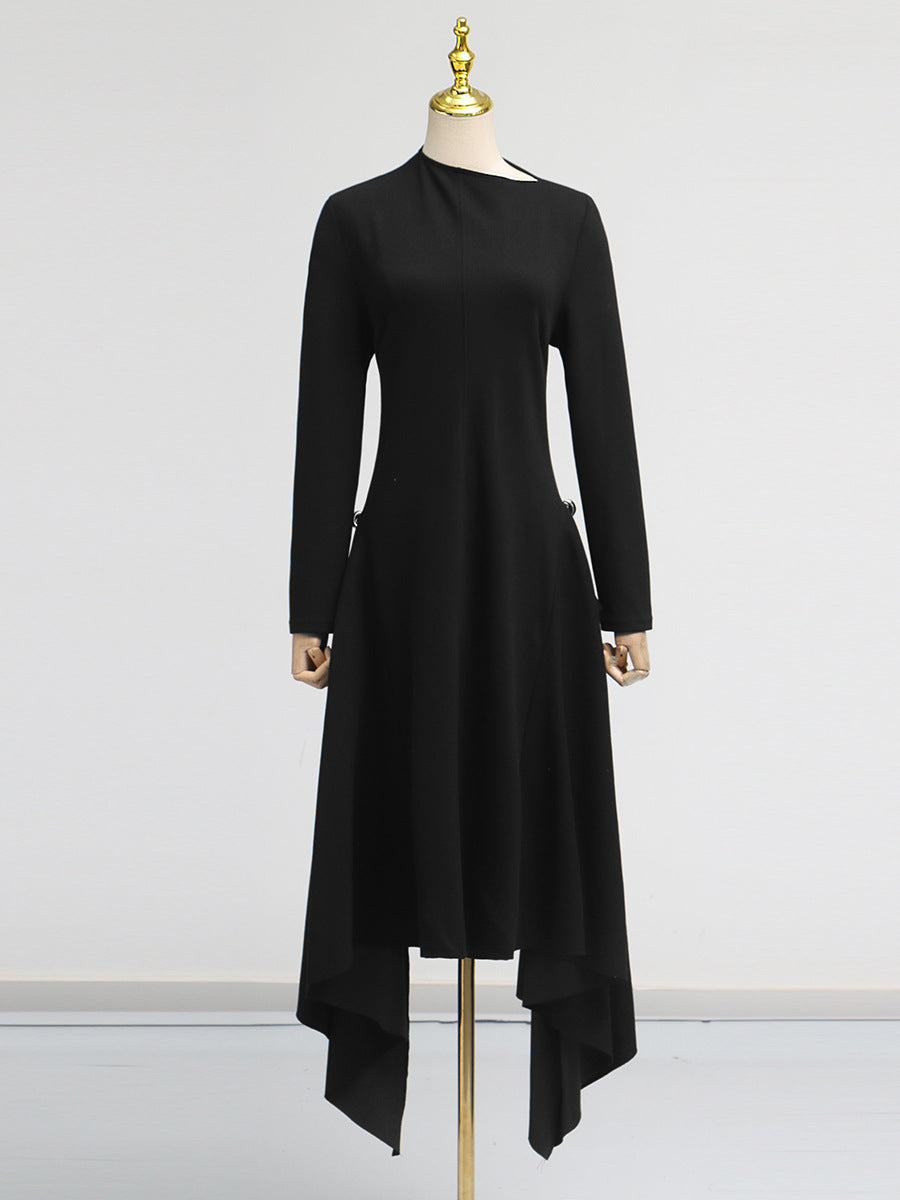Einfaches, einfarbiges Kleid, Frühling, hochklassig, tailliert, unregelmäßiges, asymmetrisches Kleid für Damen