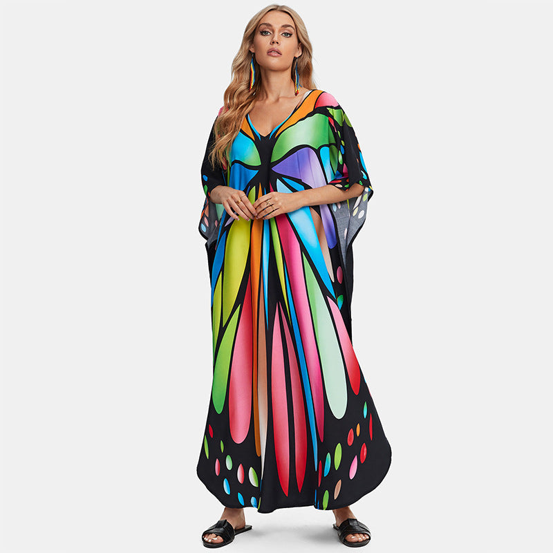 Robe de plage longue et ample en rayonne grande taille, cache-maillot, robe longue de vacances, chemise de protection solaire pour femme