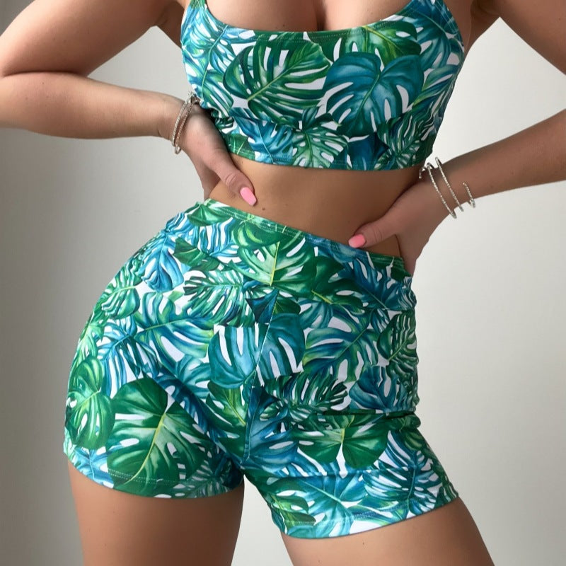 Bikini-Badeanzug mit Tropenpflanzenmuster
