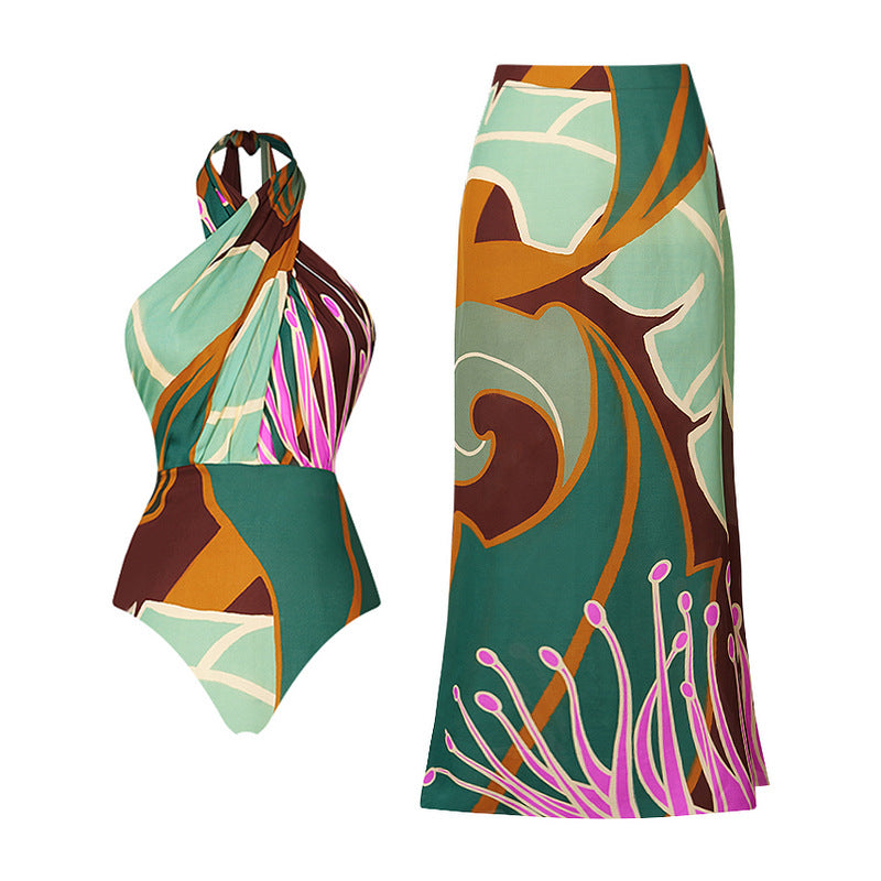 Neckholder-Badeanzug mit Print für Damen