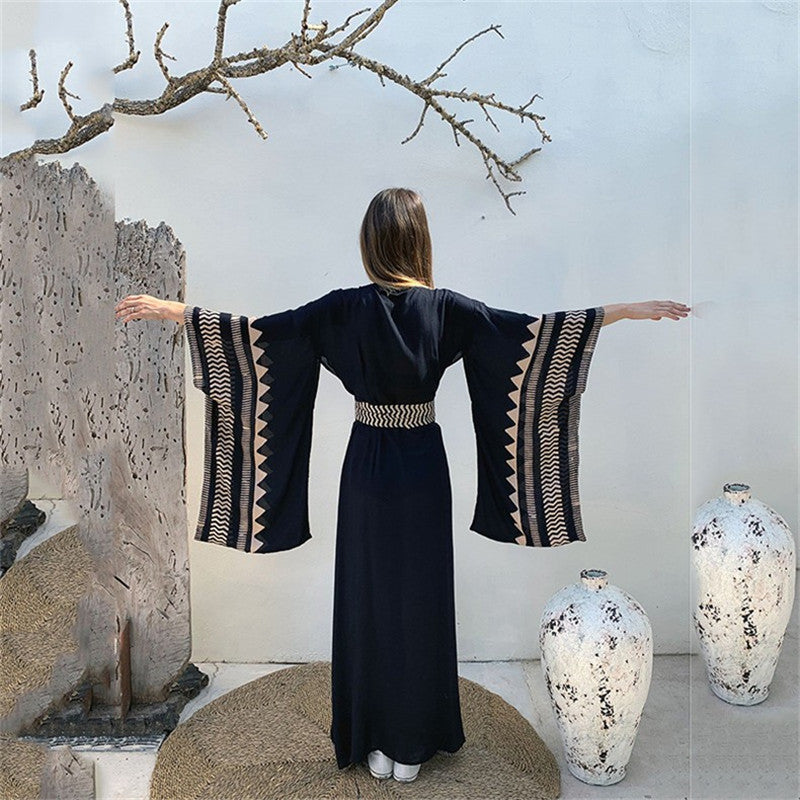 Polyester Printed Beach Cover-up Sexy Cardigan Loose plus Size Sun Protection Shirt Beach Cover Up