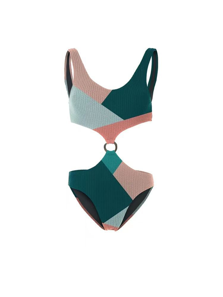 Maillot de Bain Une Pièce Contraste Bikini Deux Pièces Jupe en Gaze Tissée Wishi Maillot de Bain de Vacances