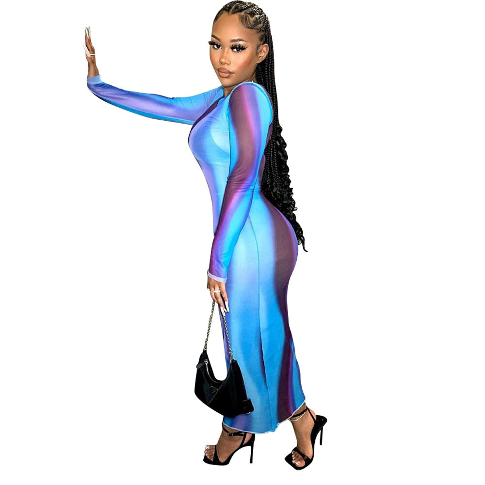 Sexy Damen Mesh Perspektive Langarm Damenkleid