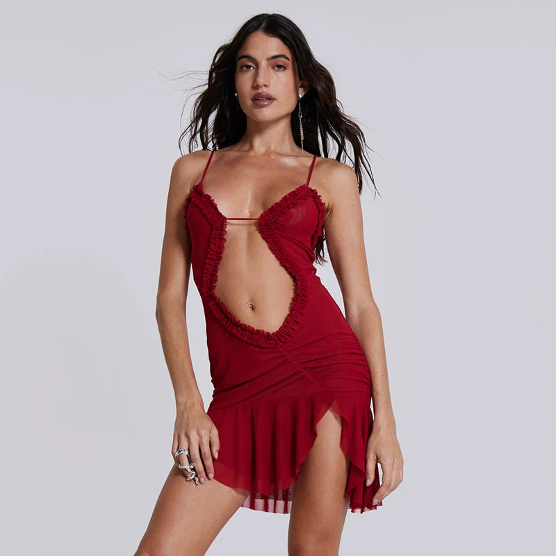 Arrival Rückenfreies Kleid Sexy Trend Mesh-Spleiß-Träger Cropped Outfit Kurzes Kleid für Damen
