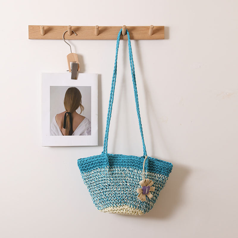 Frische Blumentasche aus Stroh Nischen-Strohtasche mit Farbverlauf Gewebte Tasche Urlaub Strandtasche Umhängetasche