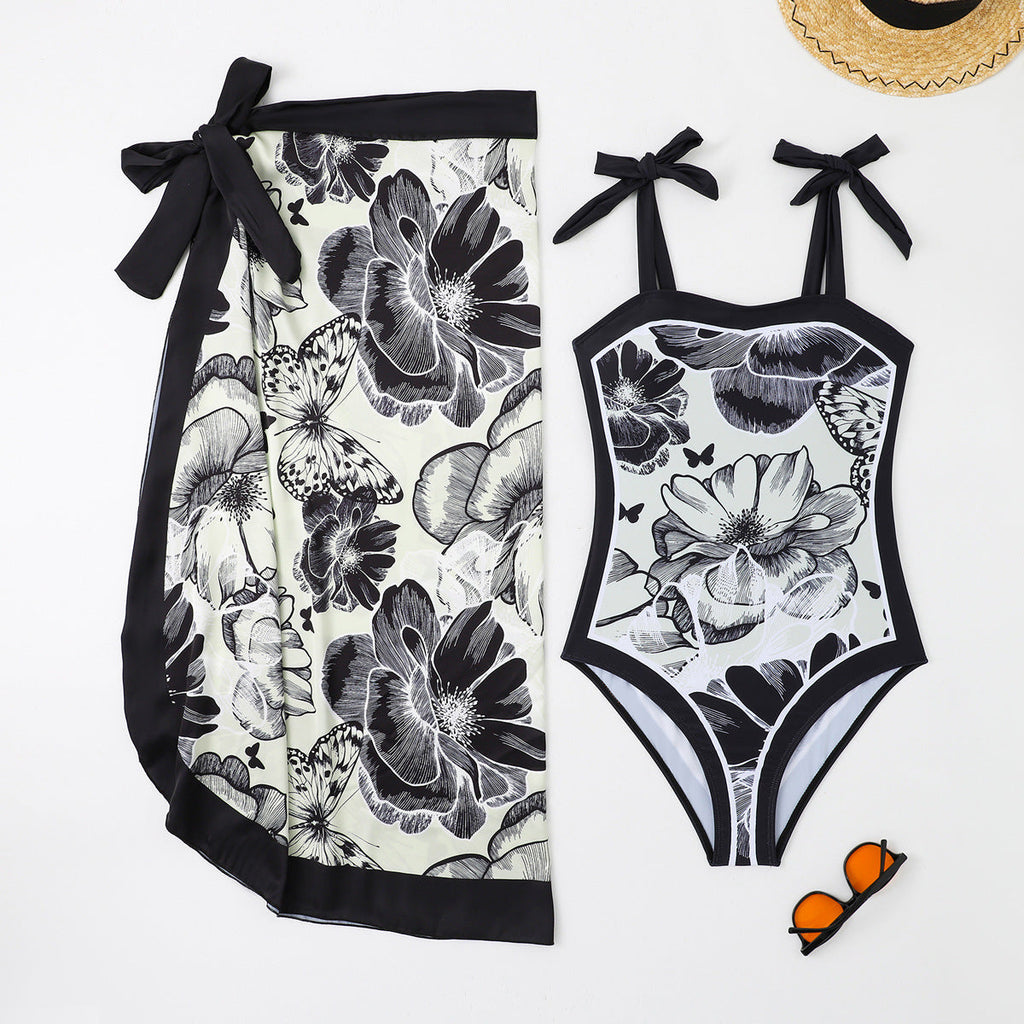 Ensemble maillot de bain deux pièces Robe longue en maille imprimée multicolore Maillot de bain conservateur pour femme