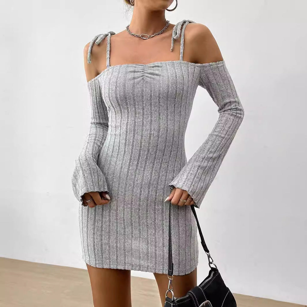Vêtements pour femmes Robe à bretelles élégante et légèrement mature pour femme Col bateau Moulante Automne Hiver