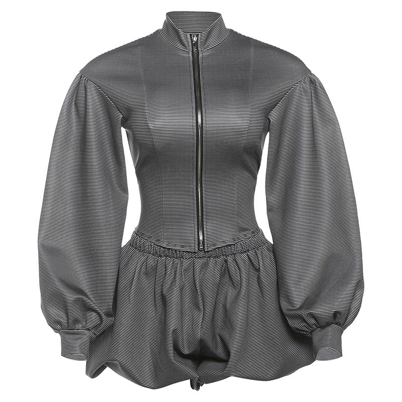Ensemble jupe-pantalon sexy et enveloppant les hanches pour femme, vêtement d'automne ajusté à col montant et fermeture éclair