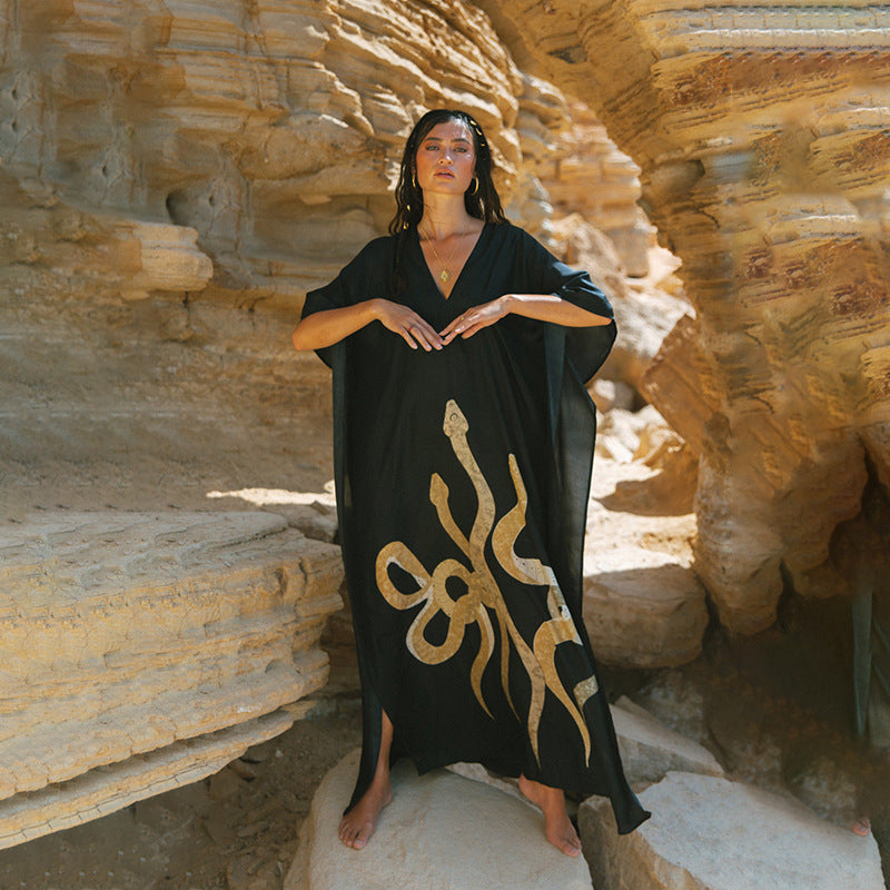 Robe de plage pour femme, col en V, pull, maillot de bain, chemisier imprimé, protection solaire