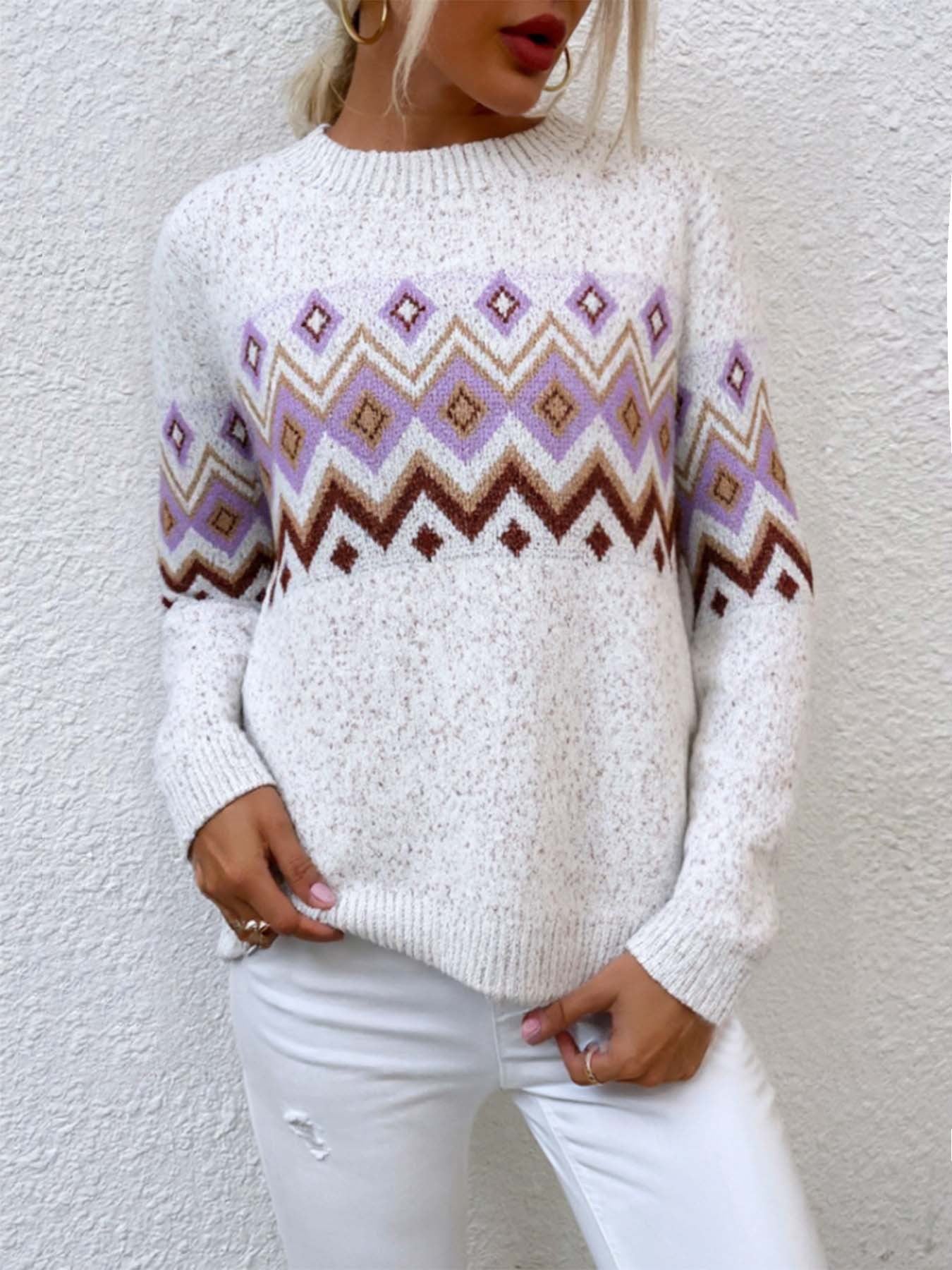Vêtements pour femmes Pull automne-hiver Col roulé mi-haut Jacquard Pull à manches longues Pull décontracté ample