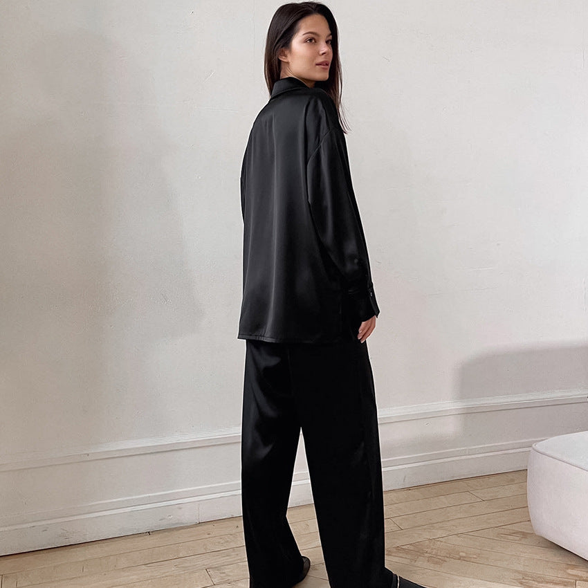 Pyjama en tricot décontracté pour femme, pantalon ample à manches longues pour la maison en automne