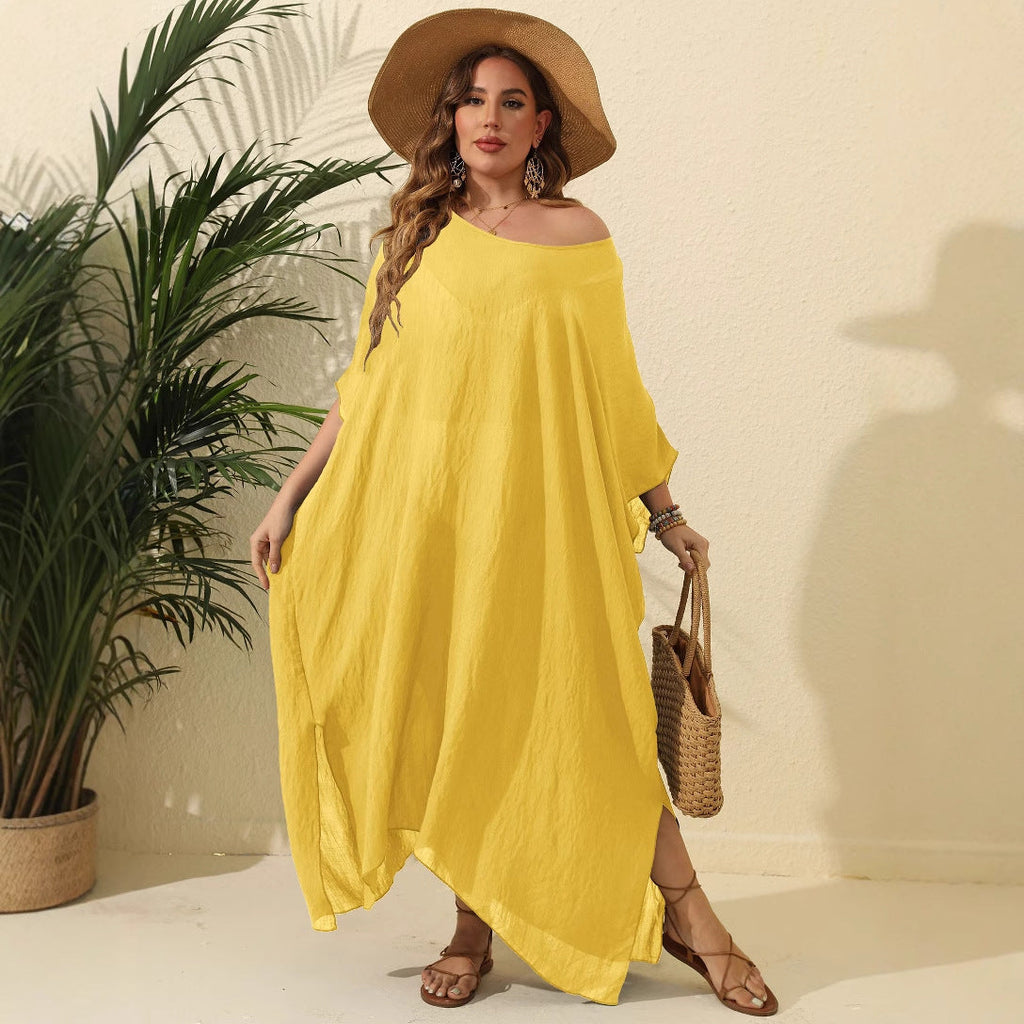 Robe longue fendue unie pour femme, style décontracté, pour la plage ou les vacances