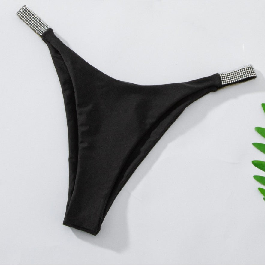 Short de bain bikini uni à strass pour femme