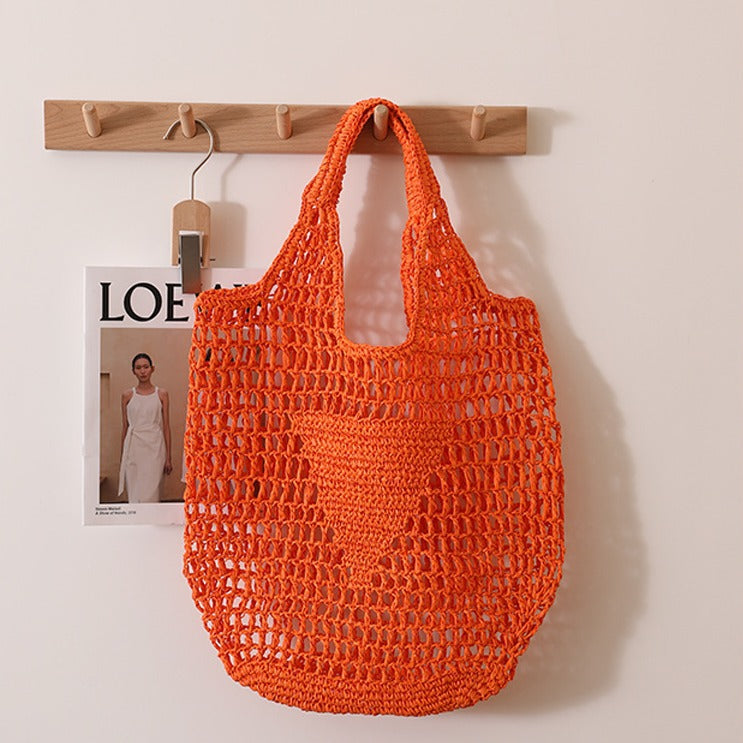 Sac de plage pour femme, grande capacité, ajouré, couleur bonbon frais, sac à bandoulière, fourre-tout tissé, portable