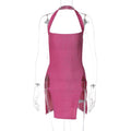 Robe Courte Sexy Été Printemps Vêtements Femme Robe Fourreau en Soie Brillante Fendue à Licol