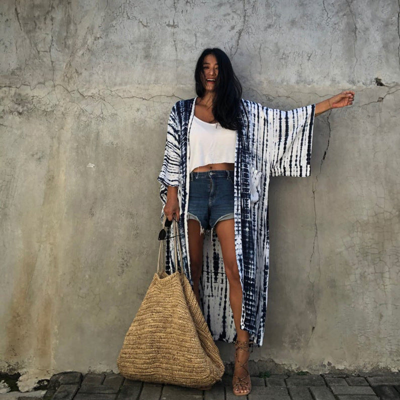 Cardigan Femme en Dentelle Imprimée, Manches Longues, Protection Solaire, pour la Plage, les Vacances, à Porter Par-dessus un Bikini