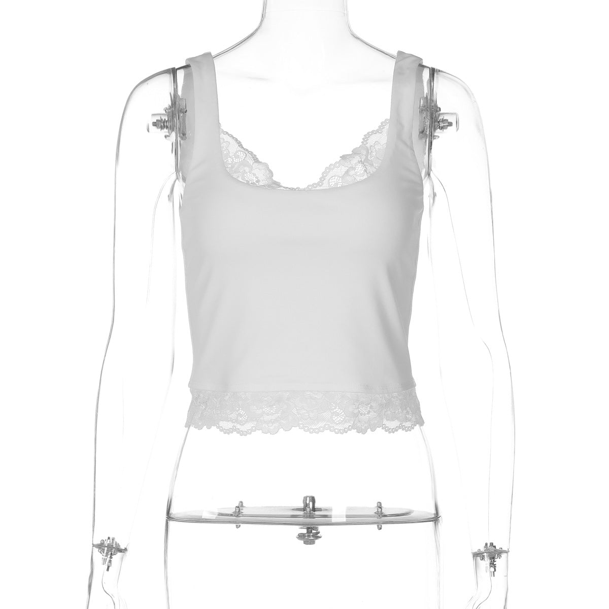 Sexy Spitze All-Match Einfarbige Sexy Kurze Weste Top Damen Bekleidung