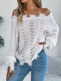 Pull-over Femme Col Rond Manches Longues Épaules Dénudées Coupe Évidée Couleur Unie Automne Hiver