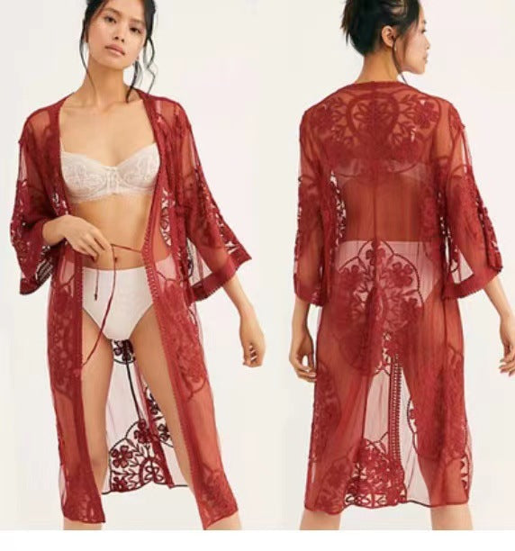 Spitzen-Mesh-Häkel-Strand-Pareo für den Urlaub am Meer, Bikini, Sonnenschutz-Kleidung