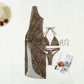 Sexy Leopardenmuster One-Shoulder High Waist Dreiteiler Mesh Maxikleid Badeanzug Bikini