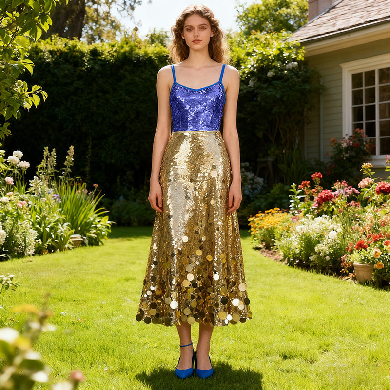 Robe à Paillettes Printemps Haut de Gamme Taille Ajustée Minceur Jupe Unie