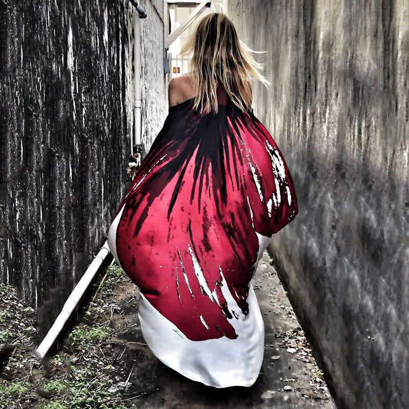 Frühlings-Schrägschulter-Freizeitkleid, sexy Strandkleid mit weitem Saum