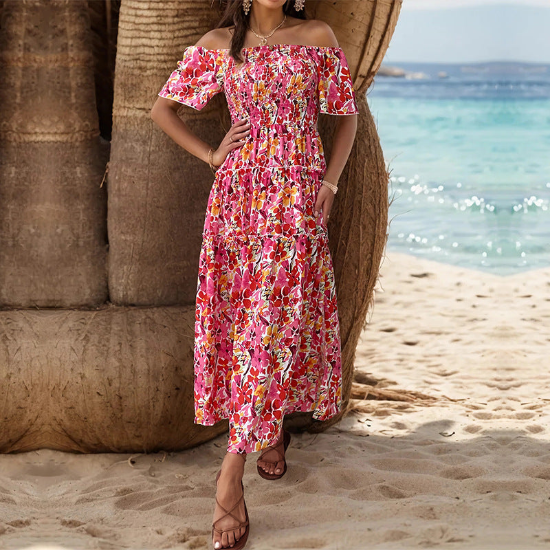 Sommer Damen Kleidung Urlaub schulterfreies bedrucktes Kleid