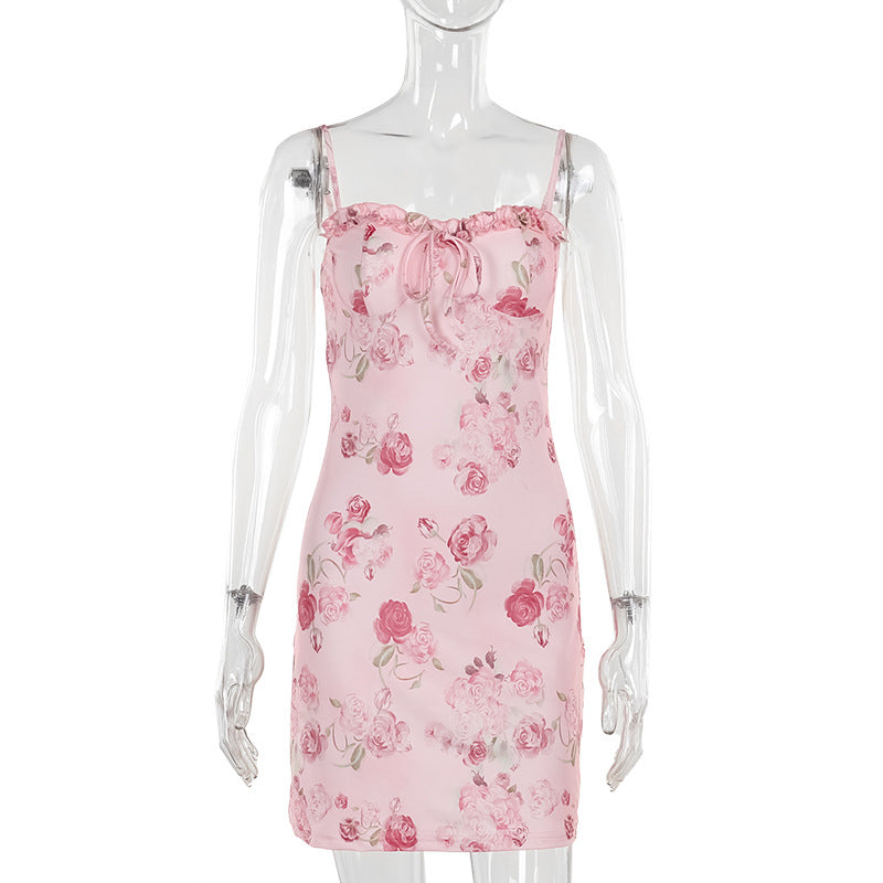 Blumenmuster Sexy Hosenträgerkleid Damen Freizeit Sexy Kleid