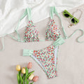 Bedruckter Badeanzug, Damen, Gürtel, Brustpolster, sexy Bikini, Blumen-Bikini, Badeanzug
