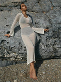 Sommer Strandkleid Sexy Cutout Transparent Sonnenschutz am Meer Strandkleid Gestricktes Kleid