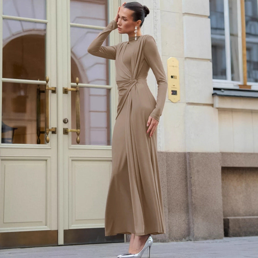 Robe longue française d'automne pour femme, texturée, taille affinante, robe de soirée