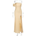 Frühling Elegantes Sexy Schlankes Kleid mit einem Ärmel, schulterfrei und hohem Schlitz