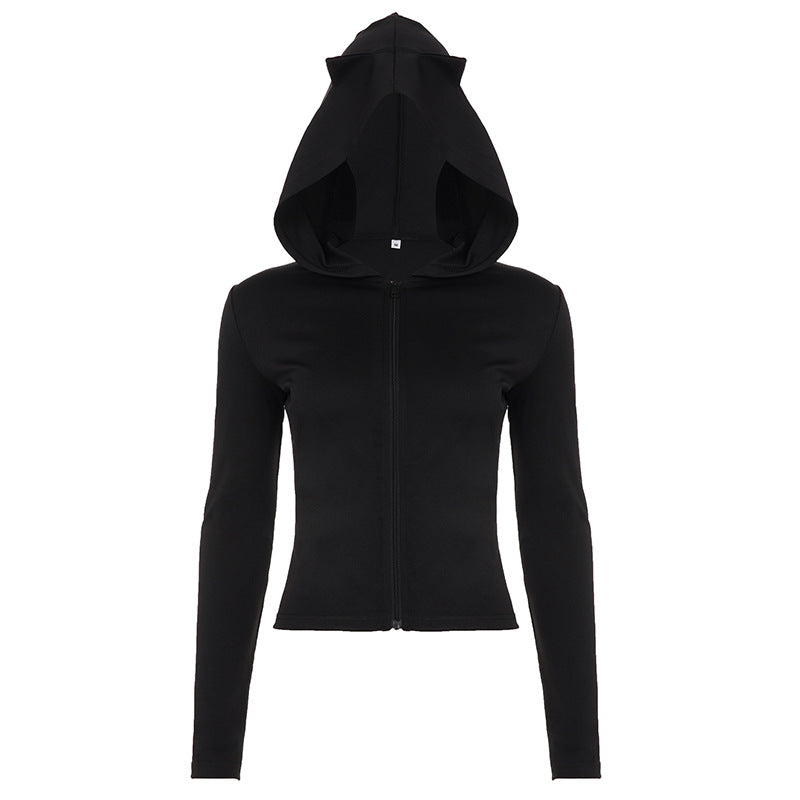 Sweat à capuche zippé Sexy Little Devil pour femme, couleur unie, coupe ajustée, veste polyvalente