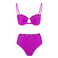 Maillot de bain sexy avec bandeau et fente pour femme, bikini taille haute de couleur unie