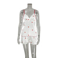 Frühlings-Homewear Herz-Druck Trägershorts Sexy Zweiteiliges Set Satin Damen Pyjamas