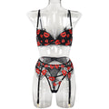 Valentinstag Rotlippen-Stickerei Push-up-Formcup sexy dreiteiliger Anzug